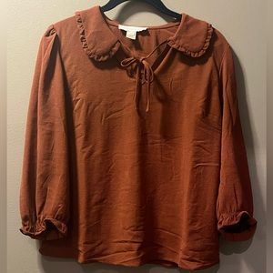 Monteau Brown Ruffle Collar Top